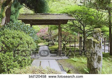 Stock Photo - Gazebo in Japanese Garden, Portland, Oregon, United States. Fotosearch