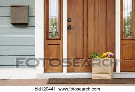 Grocery bag on front stoop View Large Photo Image Stock Image - Grocery bag on front stoop. Fotosearch