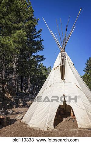 Stock Image - Native American teepee, Mount Rushmore National Memorial, Black Hills, South Dakota, United States. Fotosearch