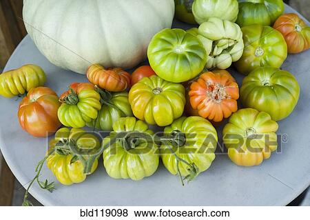 Stock Photo - Plate of heirloom tomatoes . Fotosearch