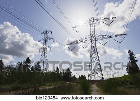 Picture - Power lines against blue sky. Fotosearch