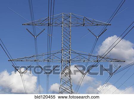 Stock Photography - Power lines against blue sky. Fotosearch