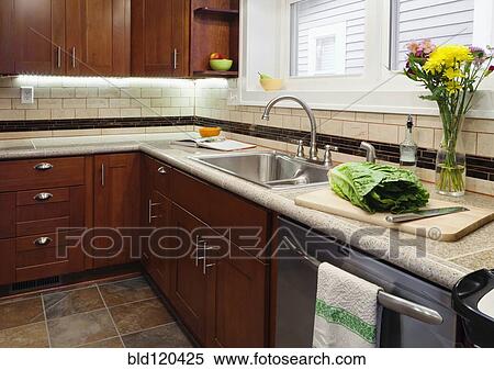Sink, dishwasher and cabinets in kitchen View Large Photo Image Stock Photography - Sink, dishwasher and cabinets in kitchen. Fotosearch