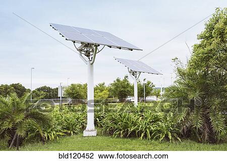 Solar panels in urban park View Large Photo Image Stock Image - Solar panels in urban park. Fotosearch