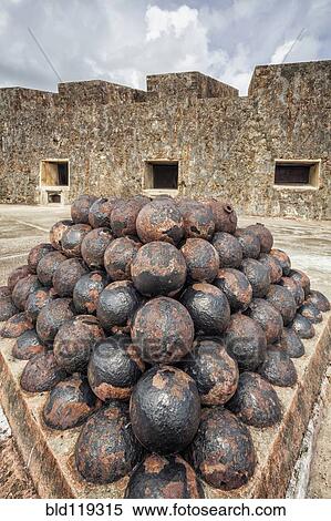 Stack of cannon balls on castle roof, Castillo San Cristobal, San Juan, Puerto Rico View Large Photo Image Stock Photography - Stack of cannon balls on castle roof, Castillo San Cristobal, San Juan, Puerto Rico. Fotosearch