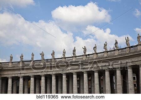 Stock Photography - Statues on columned building, Roma, Vaticano, Italy. Fotosearch