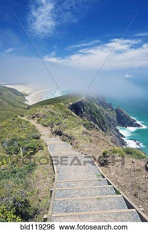 Stock Photograph - Steps on coastal hillside, Te Werahi, Cape Reinga, New Zealand. Fotosearch