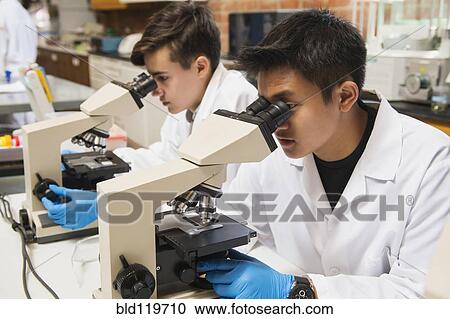 Stock Image - Students working in science lab. Fotosearch