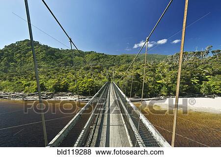 Stock Photo - Suspension bridge over tropical beach. Fotosearch