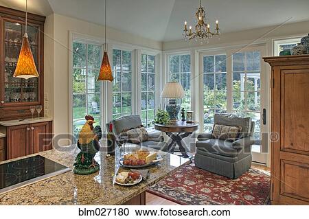 Armchairs by kitchen in luxury house View Large Photo Image Stock Image - Armchairs by kitchen in luxury house. Fotosearch