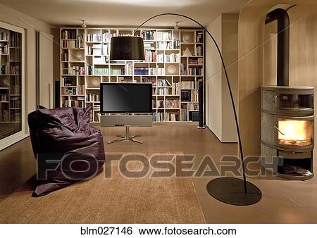 Bean bag chair and television in modern home View Large Photo Image Stock Photograph - Bean bag chair and television in modern home. Fotosearch