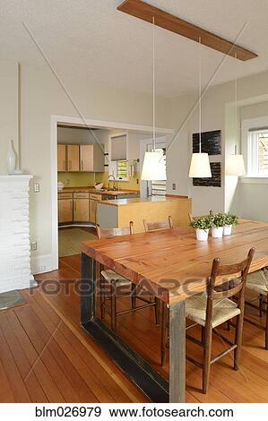 Stock Photo - Dining table in modern craftsman home. Fotosearch
