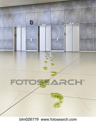 Stock Photo - Green footprints on office floor. Fotosearch
