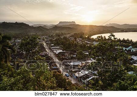 Stock Photo - Aerial view of coastal town, Baracoa, Guantanamo, Cuba. Fotosearch