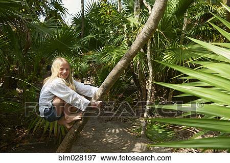 Caucasian girl climbing tree in jungle View Large Photo Image Stock Photo - Caucasian girl climbing tree in jungle. Fotosearch