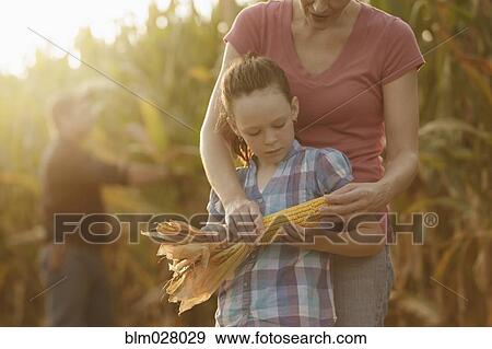 Caucasian mother and daughter examining ear of corn View Large Photo Image Stock Photo - Caucasian mother and daughter examining ear of corn. Fotosearch