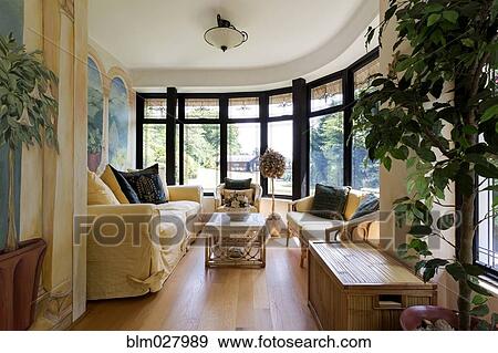 Luxury living room with bay windows View Large Photo Image Stock Photo - Luxury living room with bay windows. Fotosearch