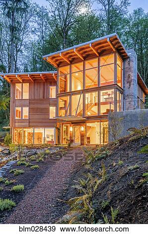 Stock Photo - Modern house in woods. Fotosearch