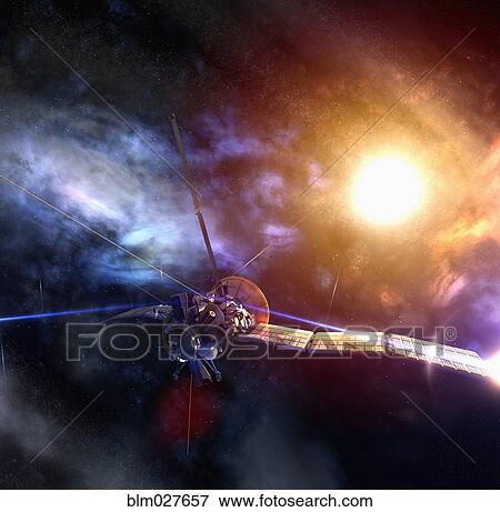 Satellite in space View Large Photo Image Stock Photo - Satellite in space. Fotosearch