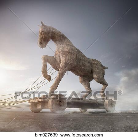 Trojan horse on cart View Large Photo Image Stock Photo - Trojan horse on cart. Fotosearch