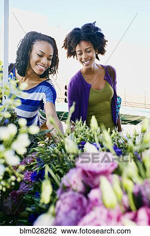 Women shopping together at flower market View Large Photo Image Stock Image - Women shopping together at flower market. Fotosearch