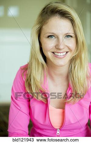 Stock Image - Caucasian woman smiling. Fotosearch