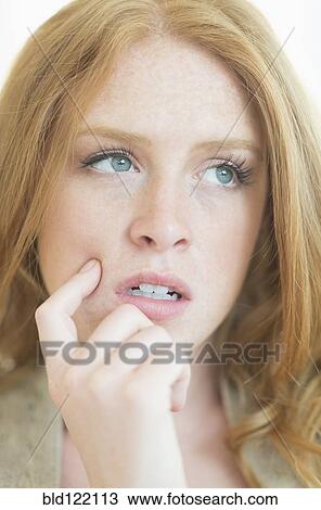 Caucasian woman thinking View Large Photo Image Stock Image - Caucasian woman thinking. Fotosearch