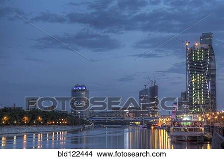 City skyline illuminated at night, Moscow, Russia View Large Photo Image Picture - City skyline illuminated at night, Moscow, Russia. Fotosearch