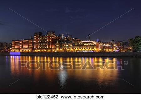 Stock Image - City skyline illuminated at night, Moscow, Russia. Fotosearch