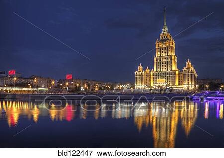 City skyline illuminated at night, Moscow, Russia View Large Photo Image Stock Photo - City skyline illuminated at night, Moscow, Russia. Fotosearch