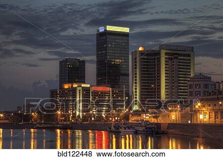 City skyline illuminated at night, Moscow, Russia View Large Photo Image Stock Photo - City skyline illuminated at night, Moscow, Russia. Fotosearch