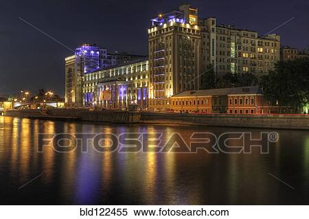 Stock Photography - City skyline illuminated at night, Moscow, Russia. Fotosearch
