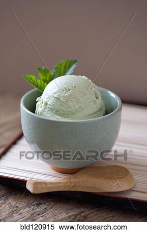 Close up of bowl of green tea ice cream View Large Photo Image Stock Photography - Close up of bowl of green tea ice cream. Fotosearch