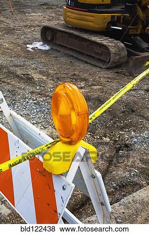 Close up of warning light at construction site View Large Photo Image Stock Photo - Close up of warning light at construction site. Fotosearch