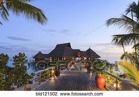 Deck and restaurant over tropical ocean, Bora Bora, French Polynesia View Large Photo Image Stock Image - Deck and restaurant over tropical ocean, Bora Bora, French Polynesia. Fotosearch