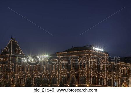 Stock Photograph - Illuminated building, Moscow, Russia. Fotosearch