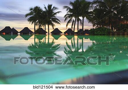 Picture - Palm trees and tropical resort, Bora Bora, French Polynesia. Fotosearch