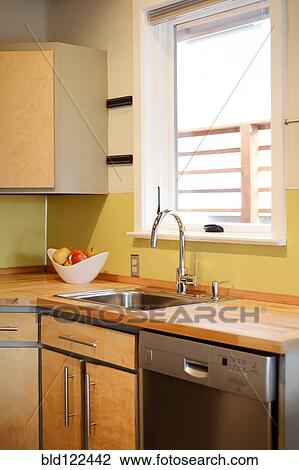 Stock Image - Sink and window in modern kitchen. Fotosearch