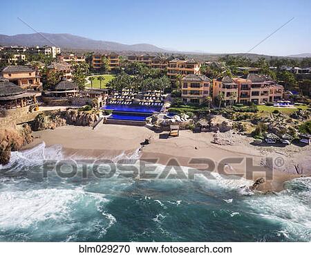 Aerial view of resort on ocean, Cabo San Lucas, BCS, Mexico View Large Photo Image Stock Image - Aerial view of resort on ocean, Cabo San Lucas, BCS, Mexico. Fotosearch