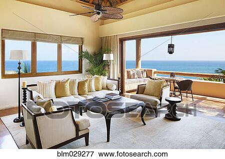 Luxury living room with ocean view View Large Photo Image Stock Photo - Luxury living room with ocean view. Fotosearch