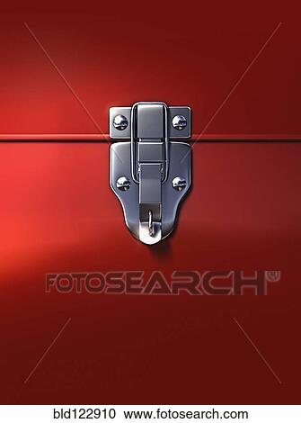 Stock Image - Close up of lock on metal box. Fotosearch
