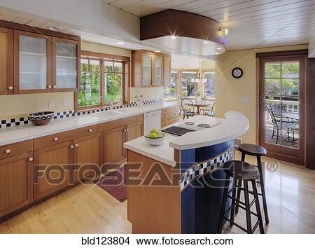 Counter tops and stools in open kitchen View Large Photo Image Picture - Counter tops and stools in open kitchen. Fotosearch