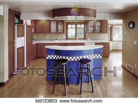 Counter tops and stools in open kitchen View Large Photo Image Stock Image - Counter tops and stools in open kitchen. Fotosearch