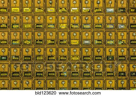 Stock Image - Full frame of retro mailboxes. Fotosearch