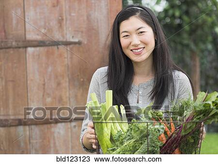 Korean woman carrying basket of vegetables View Large Photo Image Stock Image - Korean woman carrying basket of vegetables. Fotosearch