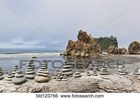 Stacked stones on Ruby beach, Forks, Washington, United States View Large Photo Image Stock Photograph - Stacked stones on Ruby beach, Forks, Washington, United States. Fotosearch