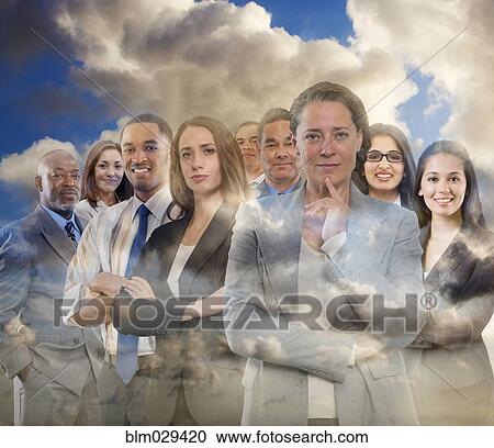 Business people standing in clouds View Large Photo Image Stock Image - Business people standing in clouds. Fotosearch