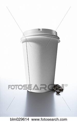 Picture - Coffee beans and paper cup. Fotosearch