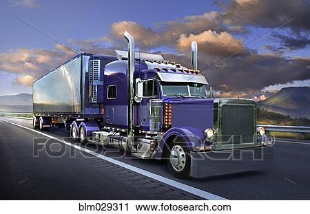 Semi truck driving on freeway View Large Photo Image Stock Image - Semi truck driving on freeway. Fotosearch