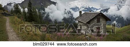 Picture - Stone cottage near Mt Blanc trail, Bertone Refuge, Italy. Fotosearch